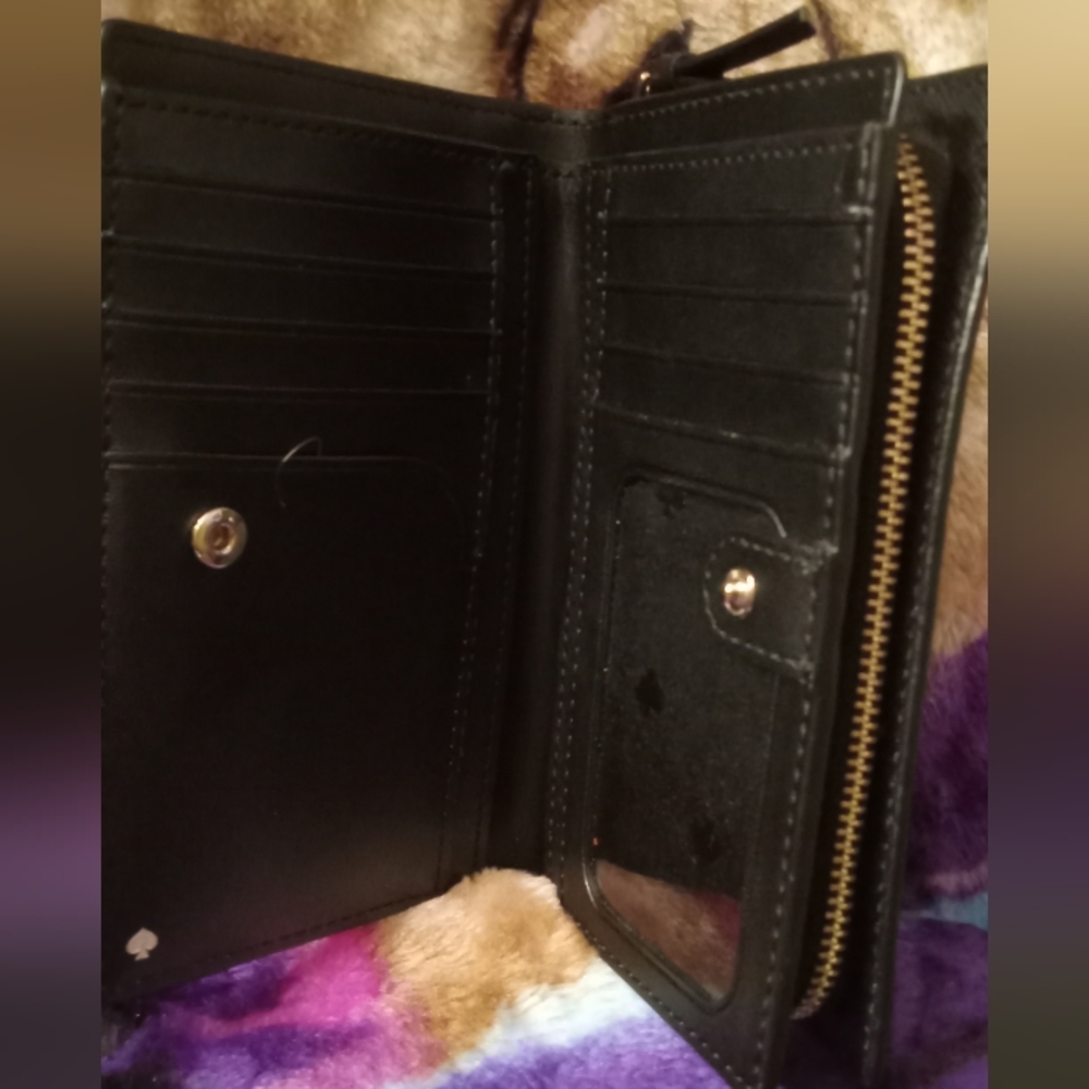 Kate Spade Medium Cameron Black Saffiano Leather Bi-Fold Zip Wallet EUC - Picture 6 of 7